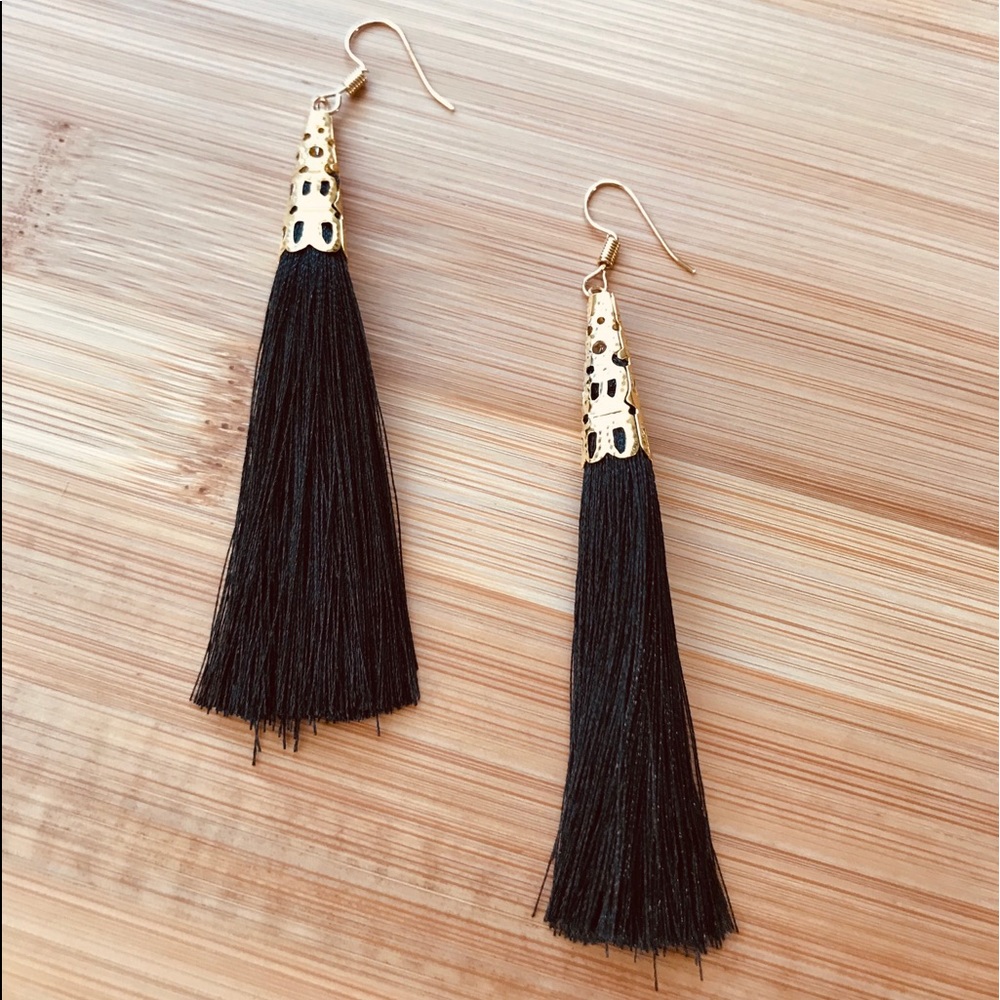 Tassel Drop Earrings Black